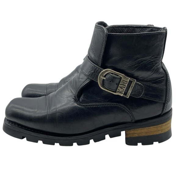 Karl Kani Vintage Leather Ankle Motorcycle Lugged Biker Boots Black Men's Sz 8.5 - Picture 1 of 16